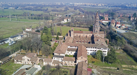 Panoramic view of Monastery of Clairvaux Abbey, aerial view, Milan, Lombardyの写真素材