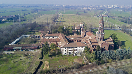 Panoramic view of Monastery of Clairvaux Abbey, aerial view, Milan, Lombardyの写真素材