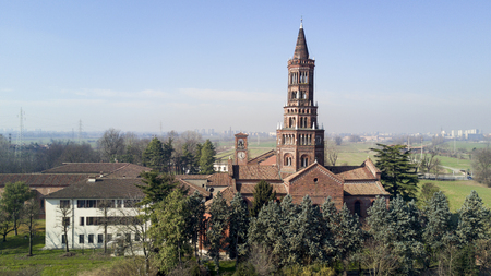 Panoramic view of Monastery of Clairvaux Abbey, aerial view, Milan, Lombardyの写真素材