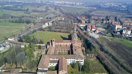 Panoramic view of Monastery of Clairvaux Abbey, aerial view, Milan, Lombardyの写真素材
