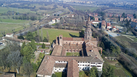 Panoramic view of Monastery of Clairvaux Abbey, aerial view, Milan, Lombardyの写真素材
