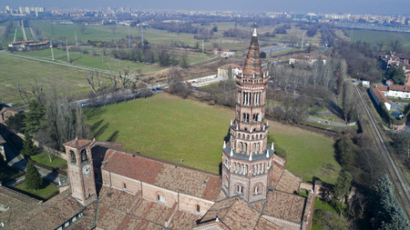 Panoramic view of Monastery of Clairvaux Abbey, aerial view, Milan, Lombardyの写真素材