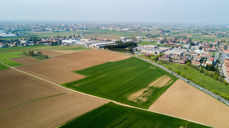 Nature and landscape, Aerial view of a field cultivation at countrysideの写真素材