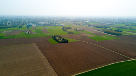 Nature and landscape, Aerial view of a field cultivation at countrysideの写真素材