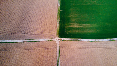 Nature and landscape, Aerial view of a field cultivation at countrysideの写真素材