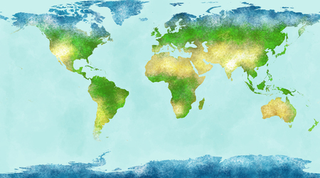 World map, hand drawn, illustrated brushstrokes, geographical map, physicalの写真素材