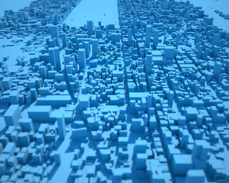 New York map, satellite view, United States, houses, neighborhoods. Blue backgrounds, 3d renderのeditorial素材