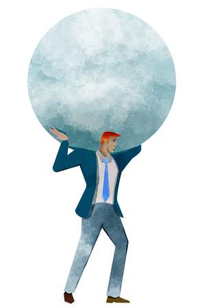 Atlas, freehand design, world on shoulders, businessman. Business conceptの写真素材