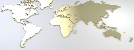 Map of the world, map plated of gold. 3d renderingの写真素材