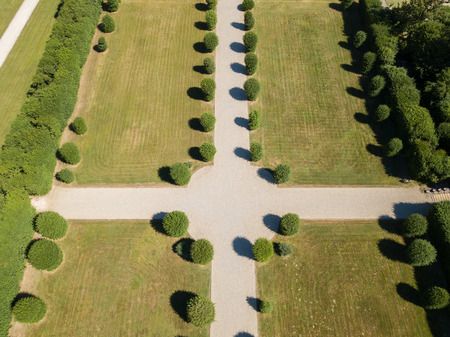 Aerial view of a garden with trees and avenues, Villa Arconati, Castellazzo, Bollate, Milan, Italyの写真素材