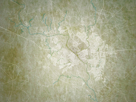 Map of Mosul, North Iraq. Satellite view, ancient map, pergament