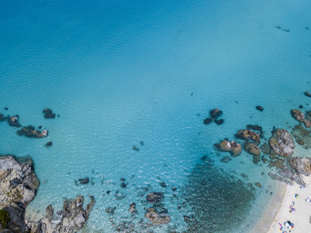 Aerial view of the rocks on the sea. Overview of the seabed seen from above, transparent waterの写真素材