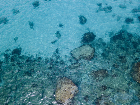 Aerial view of the rocks on the sea. Overview of the seabed seen from above, transparent waterの写真素材