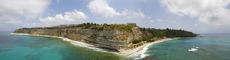 Overview of Ricadi Beach, Tower Marino, Vatican City, promontory aerial view, cliffs and sand. Summer vacations in Calabria, Italyの写真素材