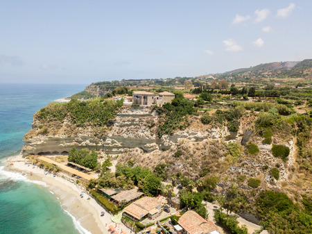 Overview of Ricadi Beach, Tower Marino, Vatican City, promontory aerial view, cliffs and sand. Summer vacations in Calabria, Italyの写真素材