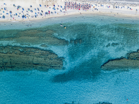 Sea bottom seen from above, Zambrone beach, Calabria, Italy. Diving relaxation and summer vacations. Italian coasts, beaches and rocks. Aerial viewの写真素材