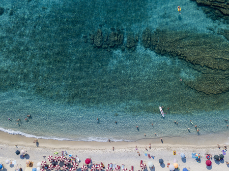 Sea bottom seen from above, Zambrone beach, Calabria, Italy. Diving relaxation and summer vacations. Italian coasts, beaches and rocks. Aerial viewの写真素材