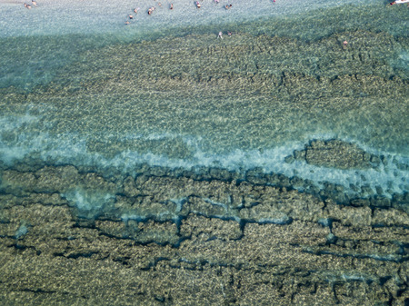 Sea bottom seen from above, Zambrone beach, Calabria, Italy. Diving relaxation and summer vacations. Italian coasts, beaches and rocks. Aerial viewの写真素材