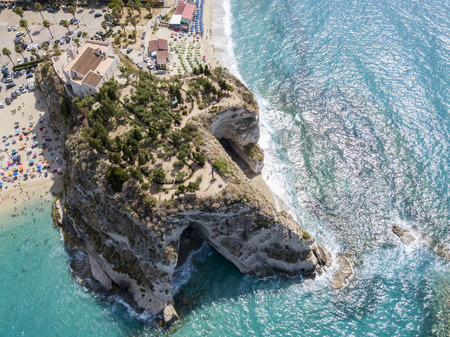 Aerial view of Tropea, house on rock, Calabria. Italy. Tourist destination of southern Italy, seaside resort located on a cliff in the gulf of Sant'Eufemiaの写真素材