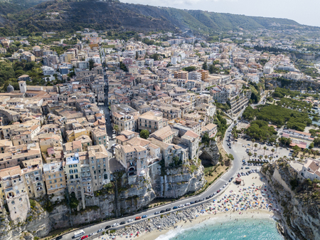 Aerial view of Tropea, house on rock, Calabria. Italy. Tourist destination of southern Italy, seaside resort located on a cliff in the gulf of Sant'Eufemiaの写真素材
