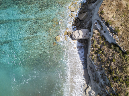 Aerial view of a promontory, coast, cliff, cliff overlooking the sea, Sant 'Irene, Briatico, Calabria. italyの写真素材