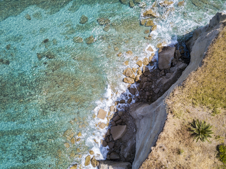 Aerial view of a promontory, coast, cliff, cliff overlooking the sea, Sant 'Irene, Briatico, Calabria. italyの写真素材