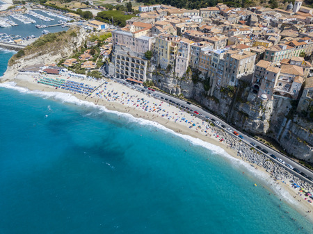 Aerial view of Tropea, house on rock, Calabria. Italy. Tourist destination of southern Italy, seaside resort located on a cliff in the gulf of Sant'Eufemiaの写真素材