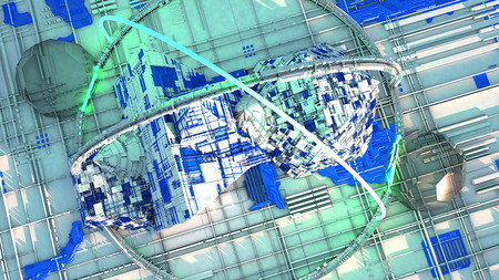 Space Station, spaceship, Cities of the Future, Science Fiction, Sci-Fi, Parallel Plates, Urban Centers, Housing Units, Space.の写真素材