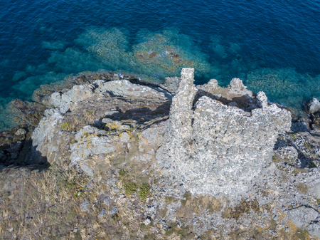 Aerial view of the islands of Finocchiarola, Mezzana, Earth, Peninsula of Cap Corse, Corsica. Tyrrhenian Sea, Uninhabited Islands that are part of the municipality of Rogliano. franceの写真素材