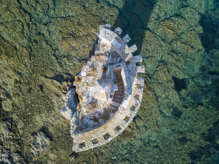 Aerial View of the Genovese Tower, Tour Genoise, Cap Corse Peninsula, Corsica. Coastline. franceの写真素材