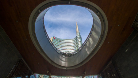 Unicredit tower, square Gae Aulenti, Milan, Italy. October 7, 2017. View of the Unicredit tower, the tallest skyscraper in Italyのeditorial素材