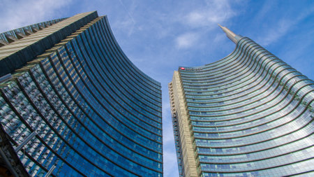 Unicredit tower, square Gae Aulenti, Milan, Italy. October 7, 2017. View of the Unicredit tower, the tallest skyscraper in Italyのeditorial素材
