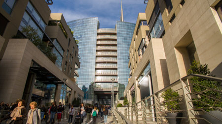 Pedestrian area of ??Via Vincenzo Capelli. Pedestrian area that from Corso Como passing via Vincenzo Capelli leads to Gae Aulenti square. Milan. italyのeditorial素材