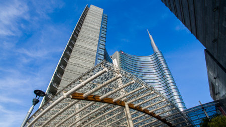 Unicredit tower, square Gae Aulenti, Milan, Italy. October 7, 2017. View of the Unicredit tower, the tallest skyscraper in Italyのeditorial素材