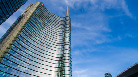 Unicredit tower, square Gae Aulenti, Milan, Italy. October 7, 2017. View of the Unicredit tower, the tallest skyscraper in Italyのeditorial素材