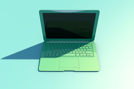 Open laptop with screen and keyboard, long shadowの写真素材