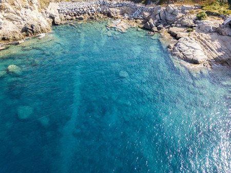 Aerial view of the rocks on the sea. Overview of the seabed seen from above, transparent waterの写真素材