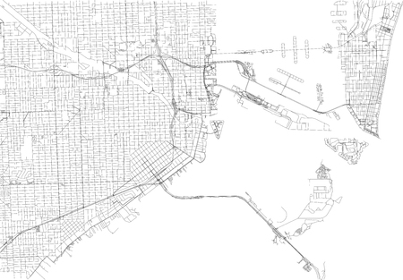 Streets of Miami, city map, Florida, United States. Street mapのイラスト素材