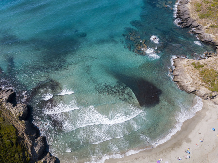 Aerial view of the coast of Corsica, winding roads and coves with crystalline sea. Cap Corse Peninsula, Corsica. Coastline. Anse d'Aliso. Gulf of Aliso. franceの写真素材