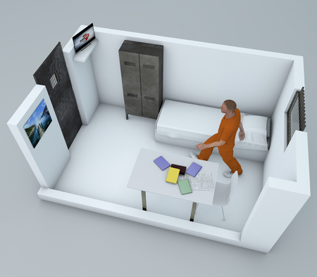 Prison cell, inside a prison cell, 3d render. An inmate walks into a cellの写真素材