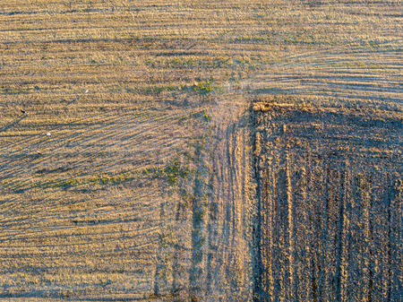 Nature and landscape: Aerial view of a field, cultivation, plowed field, countryside, farming,の写真素材