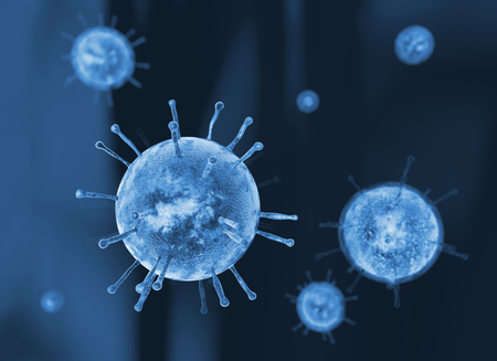 Virus, flu, view of a virus under a microscope, infectious diseaseの写真素材