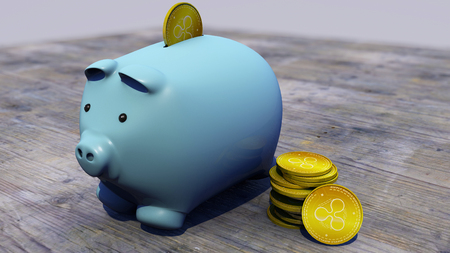 Ripple, xrp, cryptocurrency, e-money, virtual currency, transitions. Piggy bank, piglet, savingsの写真素材