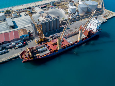 Cargo ship moored at the port of Vibo Marina, Calabria, Italy. 07/06/2017. BBC Charteringのeditorial素材