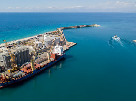 Cargo ship moored at the port of Vibo Marina, Calabria, Italy. 07/06/2017. BBC Charteringのeditorial素材