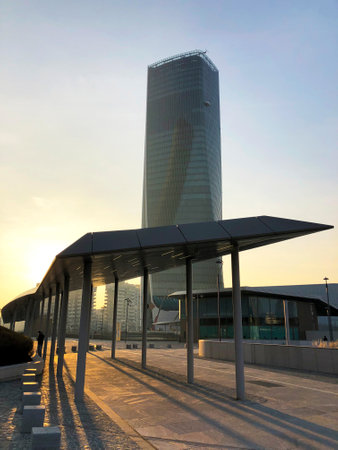 Generali Tower, Lo Storto, The Twisted One is a skyscraper of Milan, Italy. January 23, 2018. Architect Zaha Hadid. The geometry of the building is that of a warping shape. The building serves as the headquarters of Assicurazioni Generaliのeditorial素材