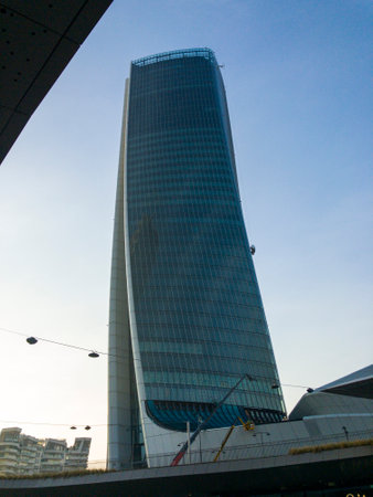 Generali Tower, Lo Storto, The Twisted One is a skyscraper of Milan, Italy. January 23, 2018. Architect Zaha Hadid. The geometry of the building is that of a warping shape. The building serves as the headquarters of Assicurazioni Generaliのeditorial素材