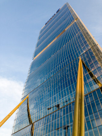 Allianz Tower, The Straight, The straight One is a 50-floor 209 meter tall skyscraper in Milan, Italy. January 23, 2018. Allianz Italia new headquarters in Citylife. Isozaki tower. Architect Arata Isozakiのeditorial素材