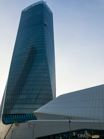Generali Tower, Lo Storto, The Twisted One is a skyscraper of Milan, Italy. January 23, 2018. Architect Zaha Hadid. The geometry of the building is that of a warping shape. The building serves as the headquarters of Assicurazioni Generaliのeditorial素材