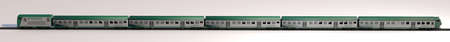 Side view of a train, railway convoy. Trenord Milan. Trenitalia, Fnm. Passenger transport, carriages and wagons. 3d renderingの写真素材